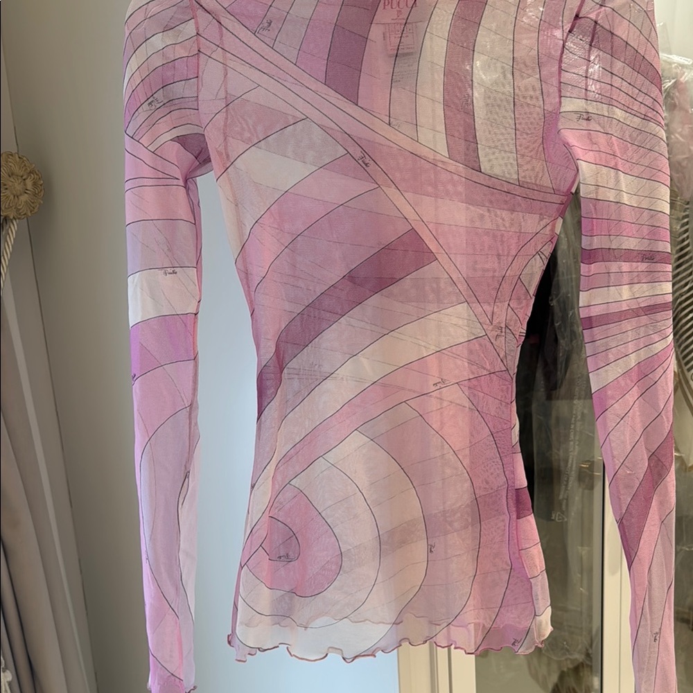 Fitted Pink Asymmetrical Long Sleeve Blouse